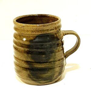 Studio Pottery Coffee Mug Cup Green Grey Farm Country Rustic Boho Granny